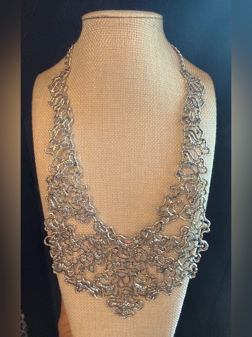🦅NWOT! Elegant Metal Silver Tone Chunky Necklace